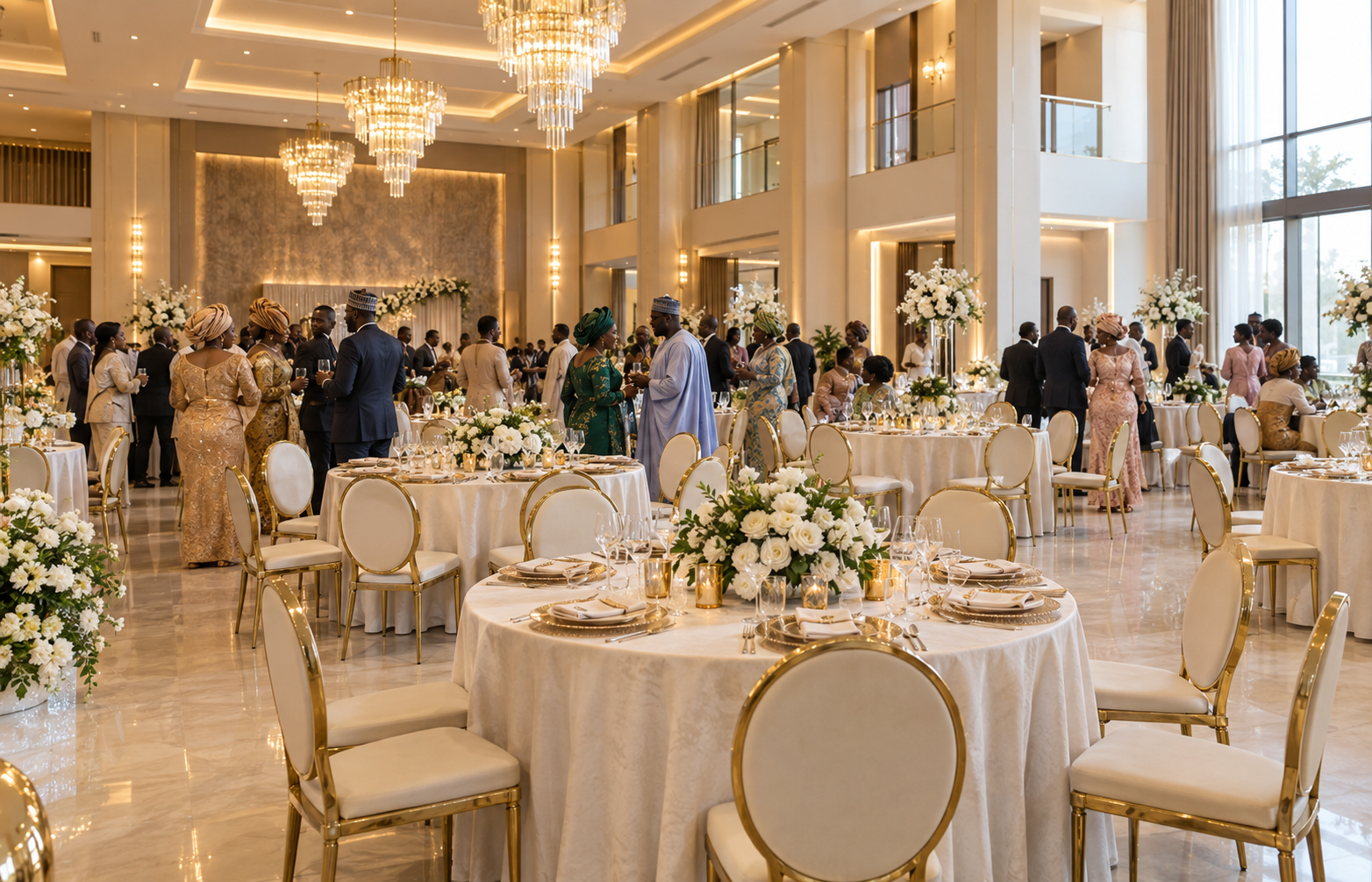 Illustrative Nigerian event reception, not an actual venue photograph